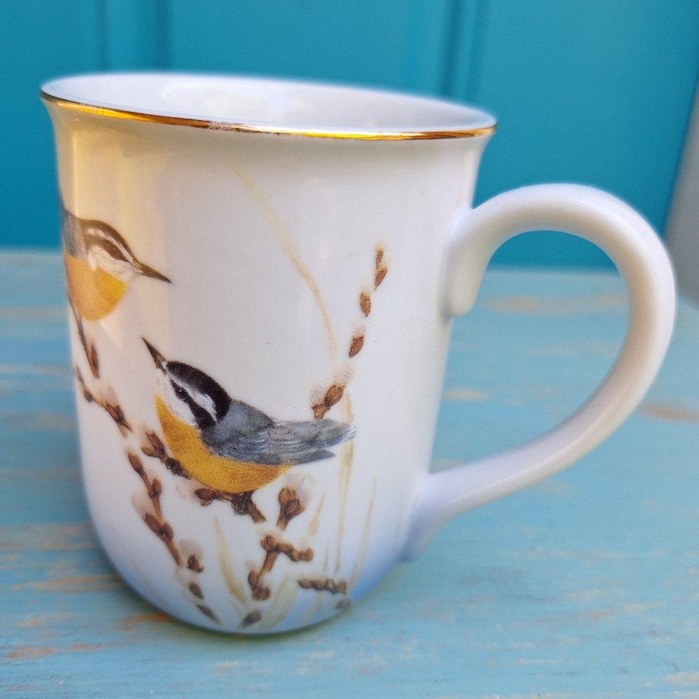 Bird Mug Otagiri Japan Coffee Cup Teacup Pretty Cute Birds Porcelain Gold Leaf - Picture 13 of 16